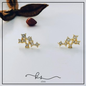 Detalhes do produto brinco ouro pontinhos de luz forma estrelas