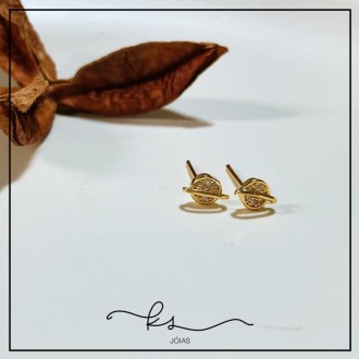 Detalhes do produto brinco infantil ouro planeta saturno cravejado zirconias