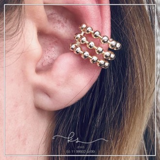 Detalhes do produto piercing ouro com fecho 3 filas bolinhas