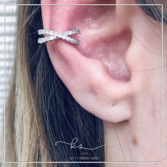 Detalhes do produto piercing rodio x achatado todo cravejado zirconias