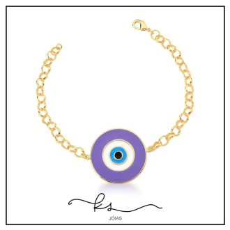 Detalhes do produto pulseira ouro olho greco grande roxo