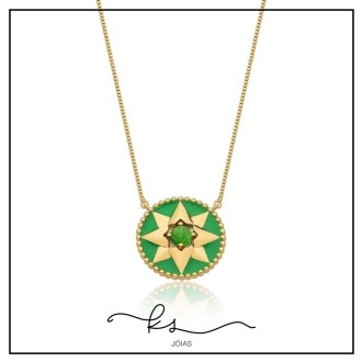 Detalhes do produto colar ouro mandala esmaltada verde com estrela