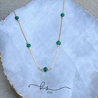 Detalhes do produto colar ouro choker cristais búlgaros verde