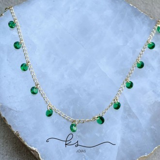 Detalhes do produto colar ouro choker cristais redondos verde pendurados